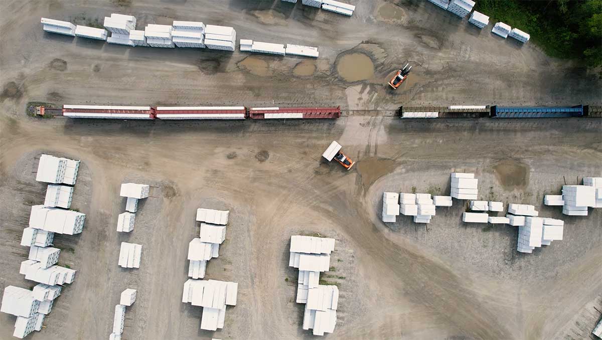 Drone footage of lumber yard